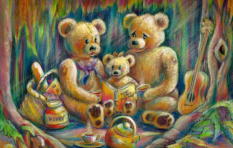 900x573 Teddy Bear Picnic Drawing By Kc Winters - Teddy Bear Picnic Painting