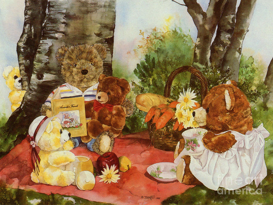 900x675 Family Picnic Painting By Teddy Bears Only Wendy Tosoff - Teddy Bear Picnic Painting