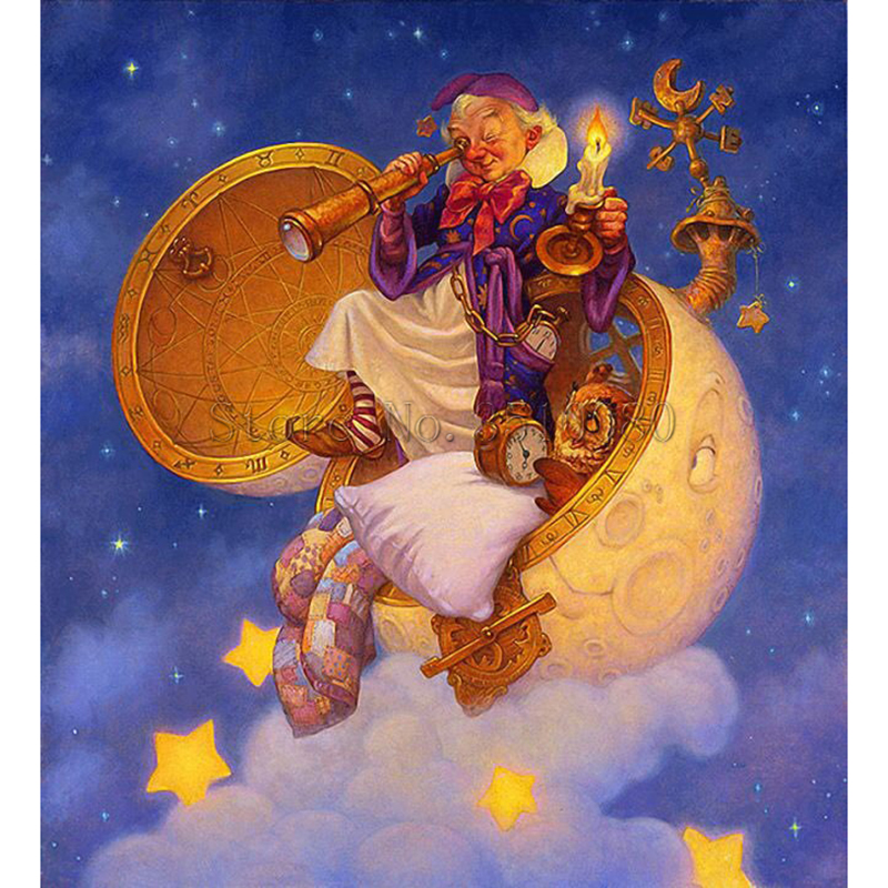 800x800 Old Woman Telescope Room Decor Embroidery Pattern Diamond 5d Diy - Telescope Painting