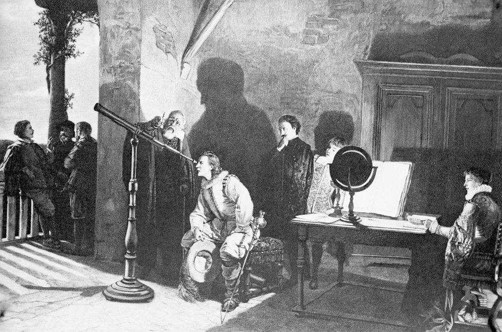 1024x677 Painting Of Galileo With Milton Looking Through A Telescope - Telescope Painting