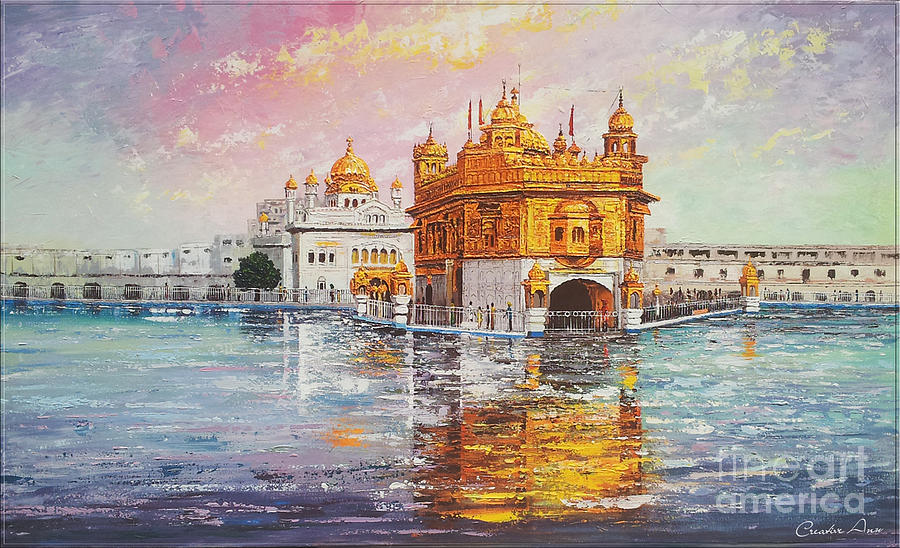 900x548 Golden Temple India Painting By Anupam Duggal - Temple Painting