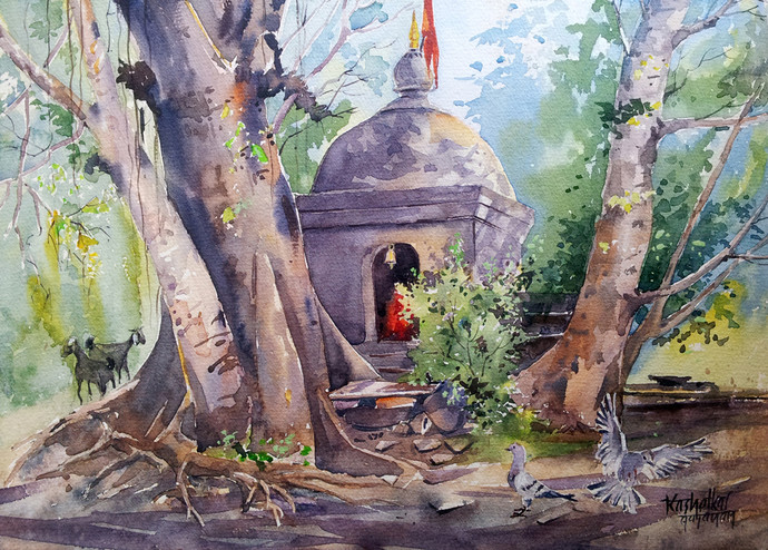 690x494 Temple By Artist Gajanan Kashalkar , Painting Mojarto 74706 - Temple Painting