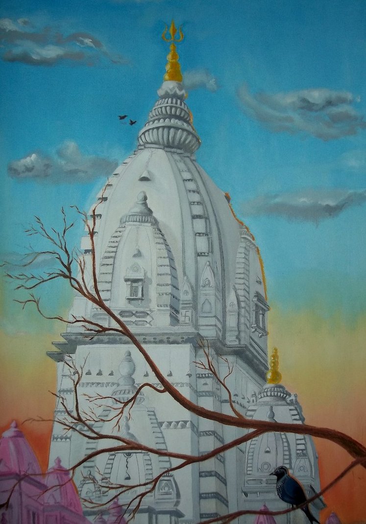 747x1069 Oil Painting Vishwanath Temple By Mritunjay Singh - Temple Painting