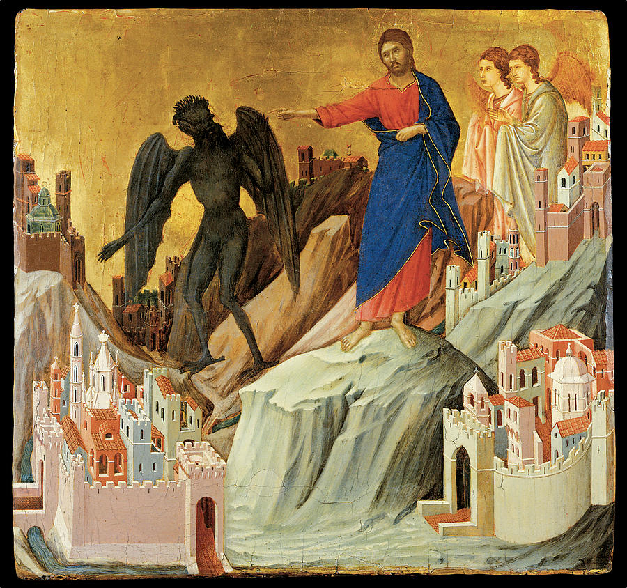 900x844 The Temptation Of Christ On The Mountain Painting By Duccio Di - Temptations Of Christ Painting