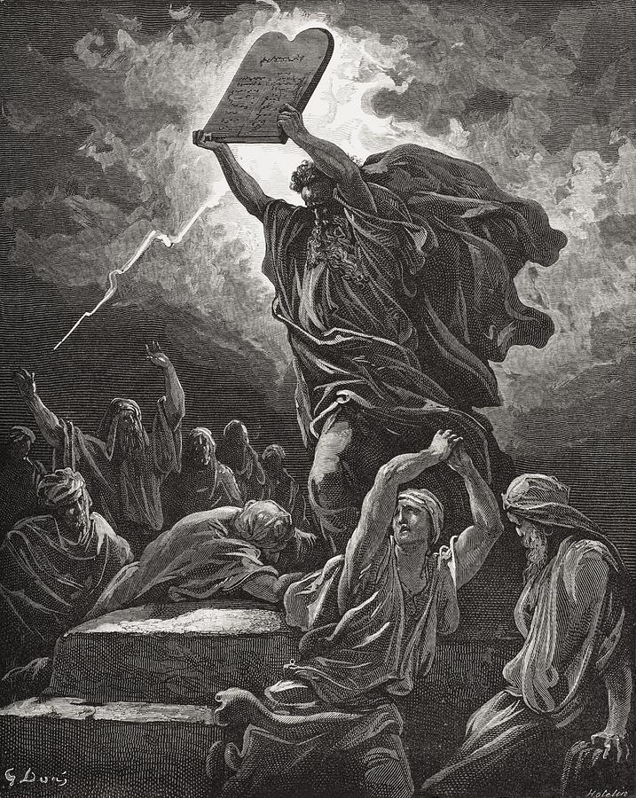 717x900 Moses Breaking The Tablets Of The Law Painting By Gustave Dore - Ten Commandments Painting