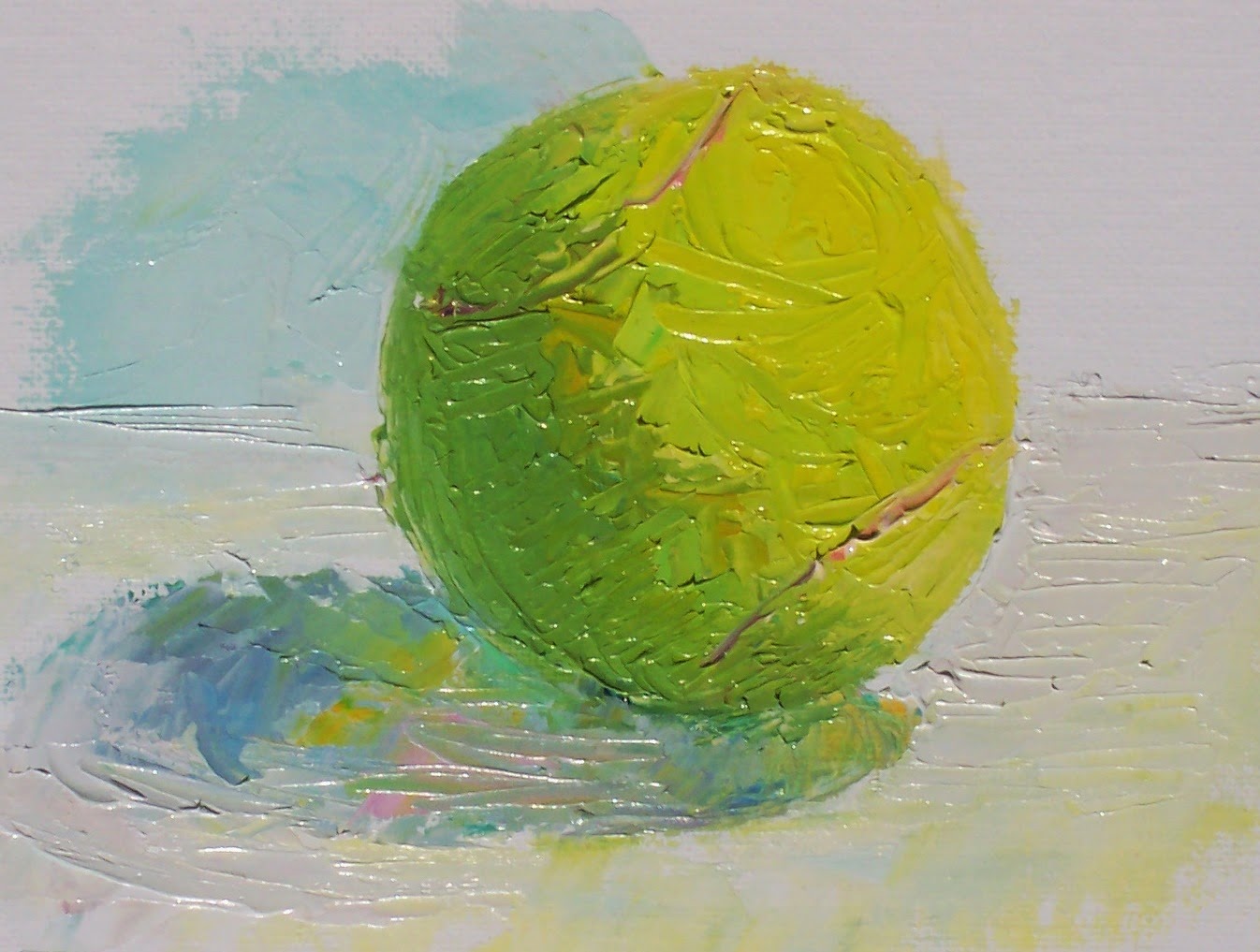 1346x1017 Art Every Day Palette Knife Tennis Ball,oil On Canvas Pad,6x6 - Tennis Ball Painting
