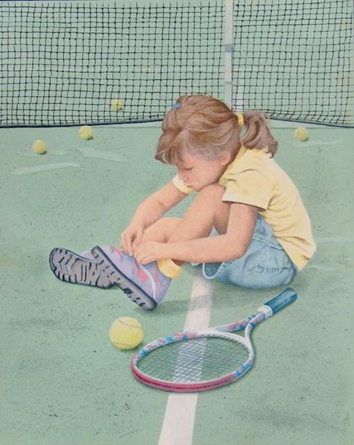 509x640 Daryl Budd Artwork Little Tennis Player Original Painting - Tennis Painting