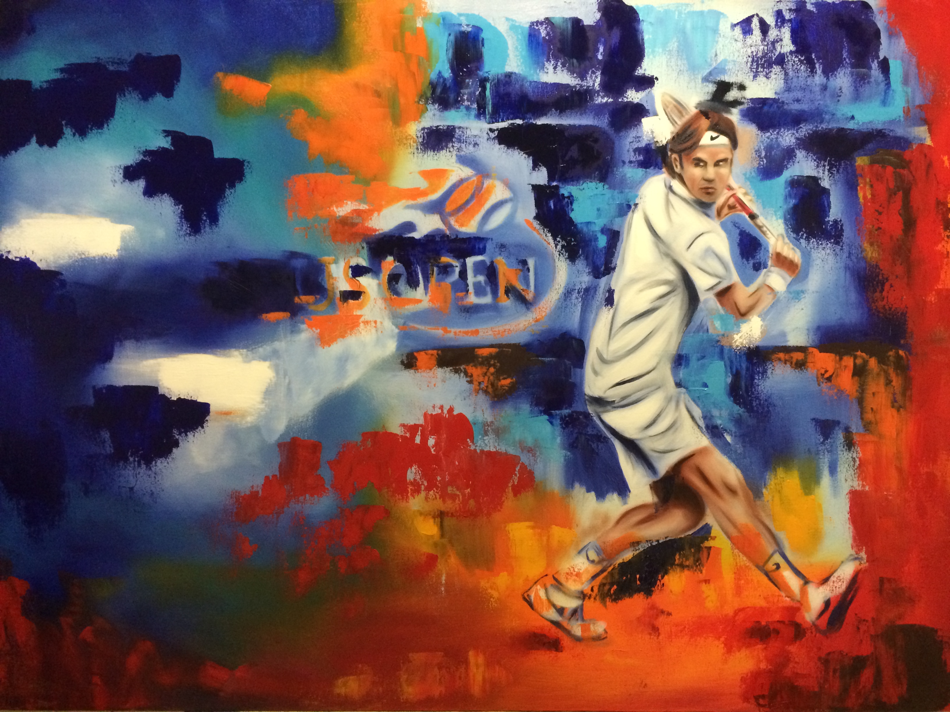 3264x2448 Roger Federer, 90 X 70 Cms, Oil Painting Lines To Colour - Tennis Player Painting