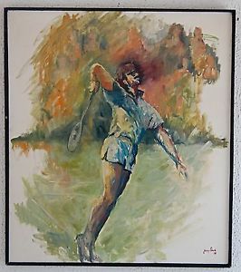 266x300 Vintage Tennis Player Oil Painting Leroy Neiman Style 30x34 - Tennis Player Painting