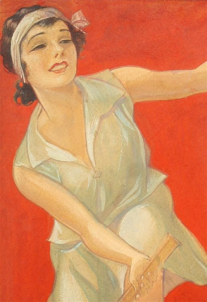 702x1024 C. 1920s Oil Painting Of A Tennis Player, Close Up Matchpoint - Tennis Player Painting