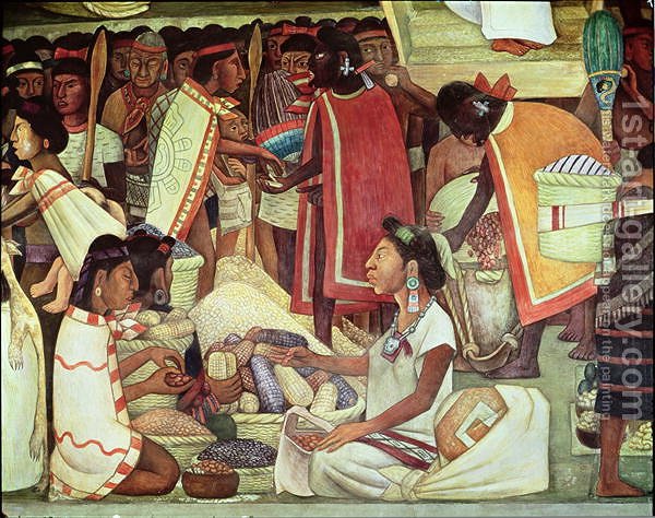 600x474 The Great City Of Tenochtitlan, Detail Of Women Selling Maize - Tenochtitlan Painting