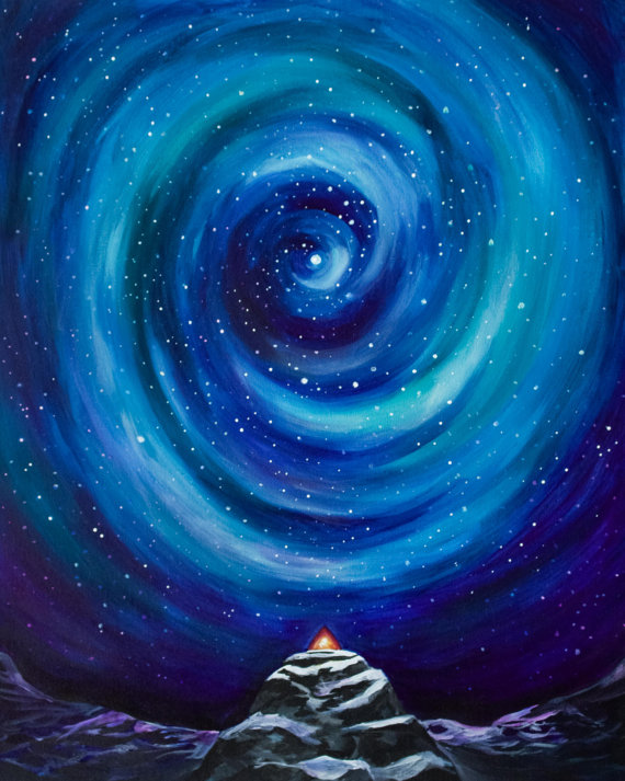 570x713 Night Sky Painting Snowy Landscape With A Tent Photo Print - Tent Painting