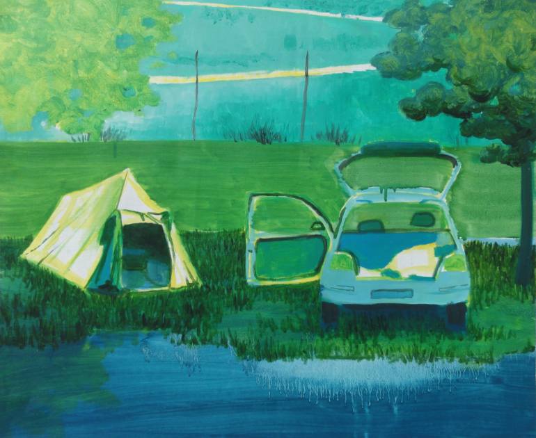 770x630 Saatchi Art Tent And Car, On The Road Painting By Peter De Boer - Tent Painting