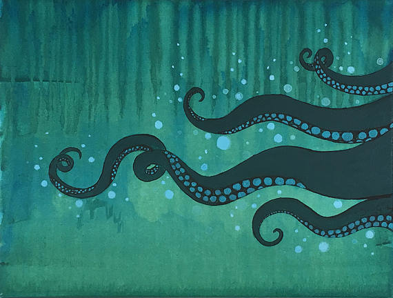 570x432 Tentacles Art, Painted Tentacles, Octopus Mixed Media Painting - Tentacle Painting