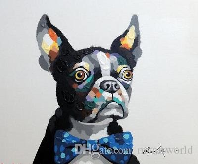 400x331 2018 Boston Terrier Portrait Bow Tie Dog, Pure Hand Painted Animal - Terrier Painting