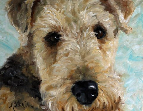 480x371 Print Airedale Terrier Dog Puppy Art Oil Painting Home Decor - Terrier Painting