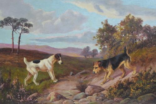 500x332 Terrier Painting By Es England 1890 1910 In Art - Terrier Painting
