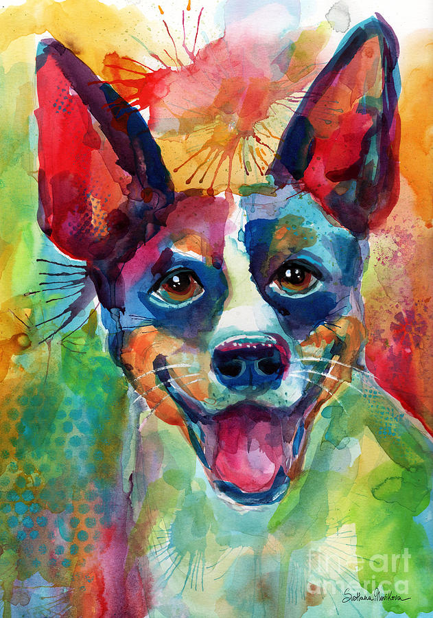 631x900 Whimsical Rat Terrier Dog Painting Painting By Svetlana Novikova - Terrier Painting