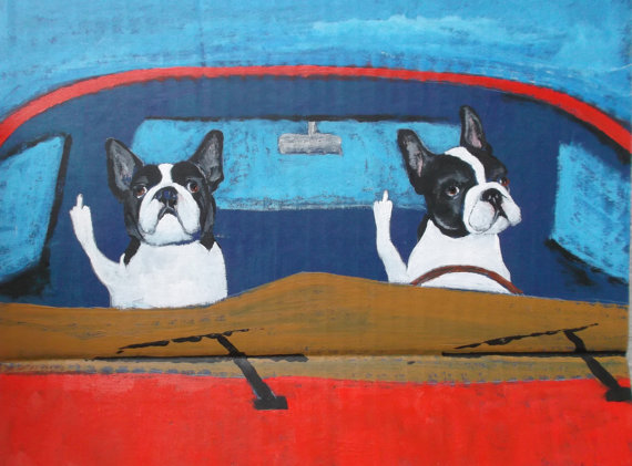 570x421 Boston Terrier Art Print Of An Original Oil - Terrier Painting