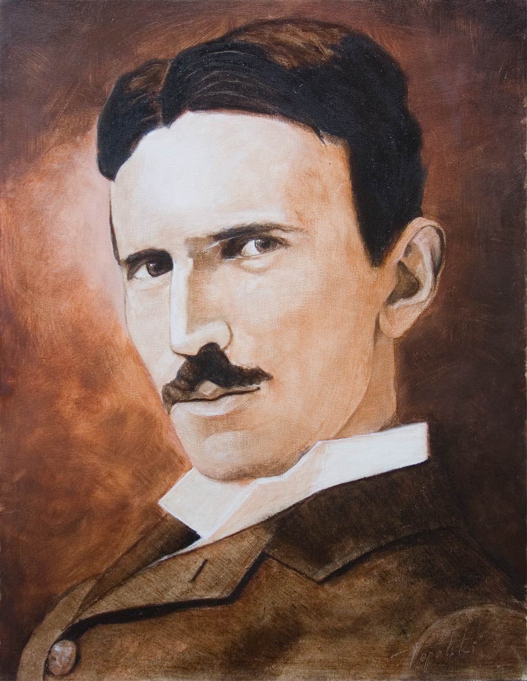 1032x1333 Nikola Tesla Sepia Portrait Oil Painting Fine Arts Gallery - Tesla Painting