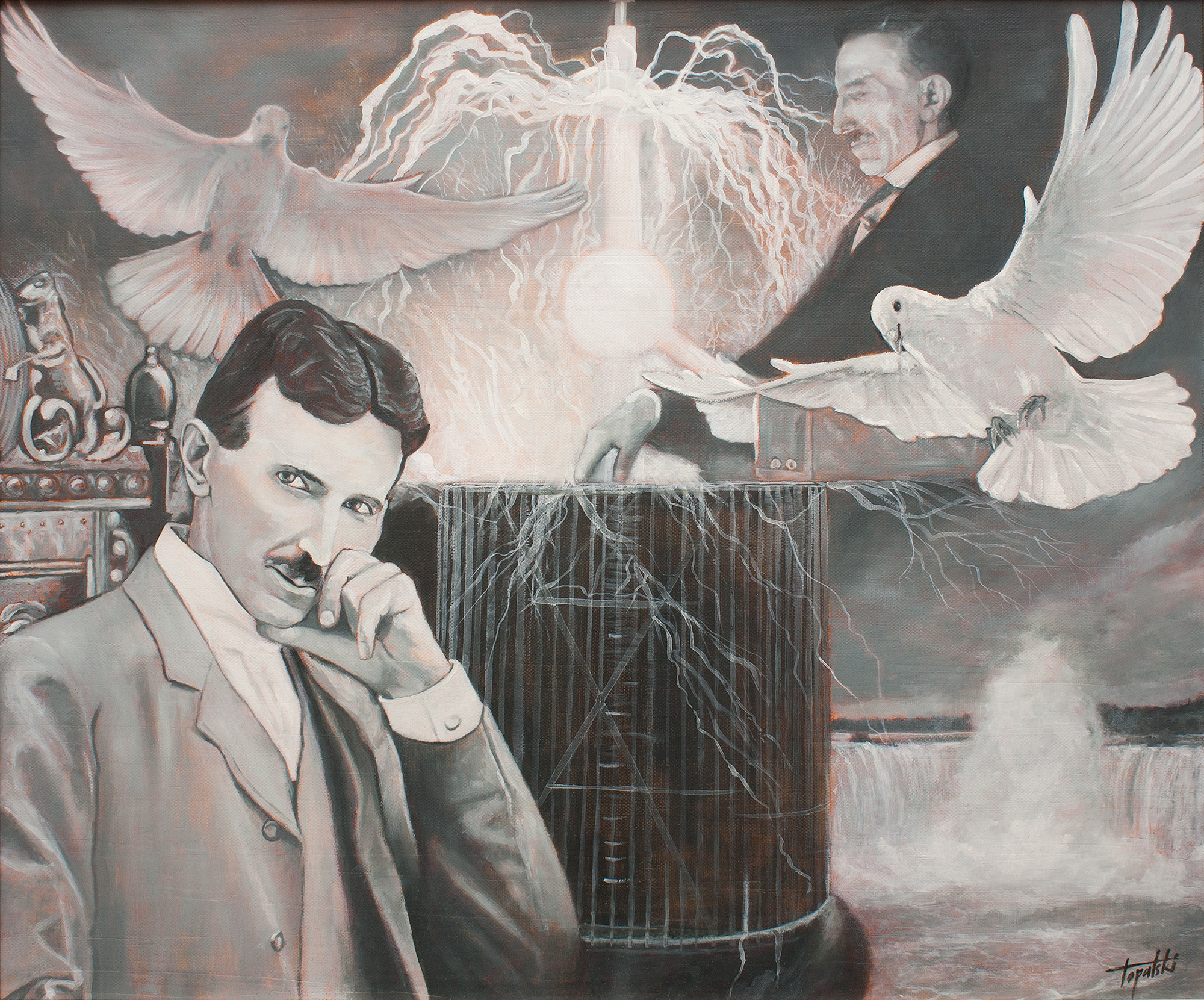 2000x1661 Nikola Amp Tesla Oil Painting Fine Arts Gallery - Tesla Painting