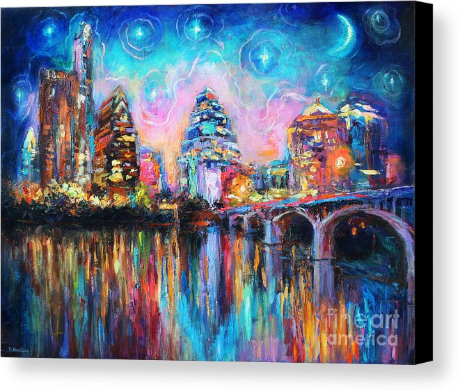 661x564 Contemporary Downtown Austin Art Painting Night Skyline Cityscape - Texas Canvas Painting