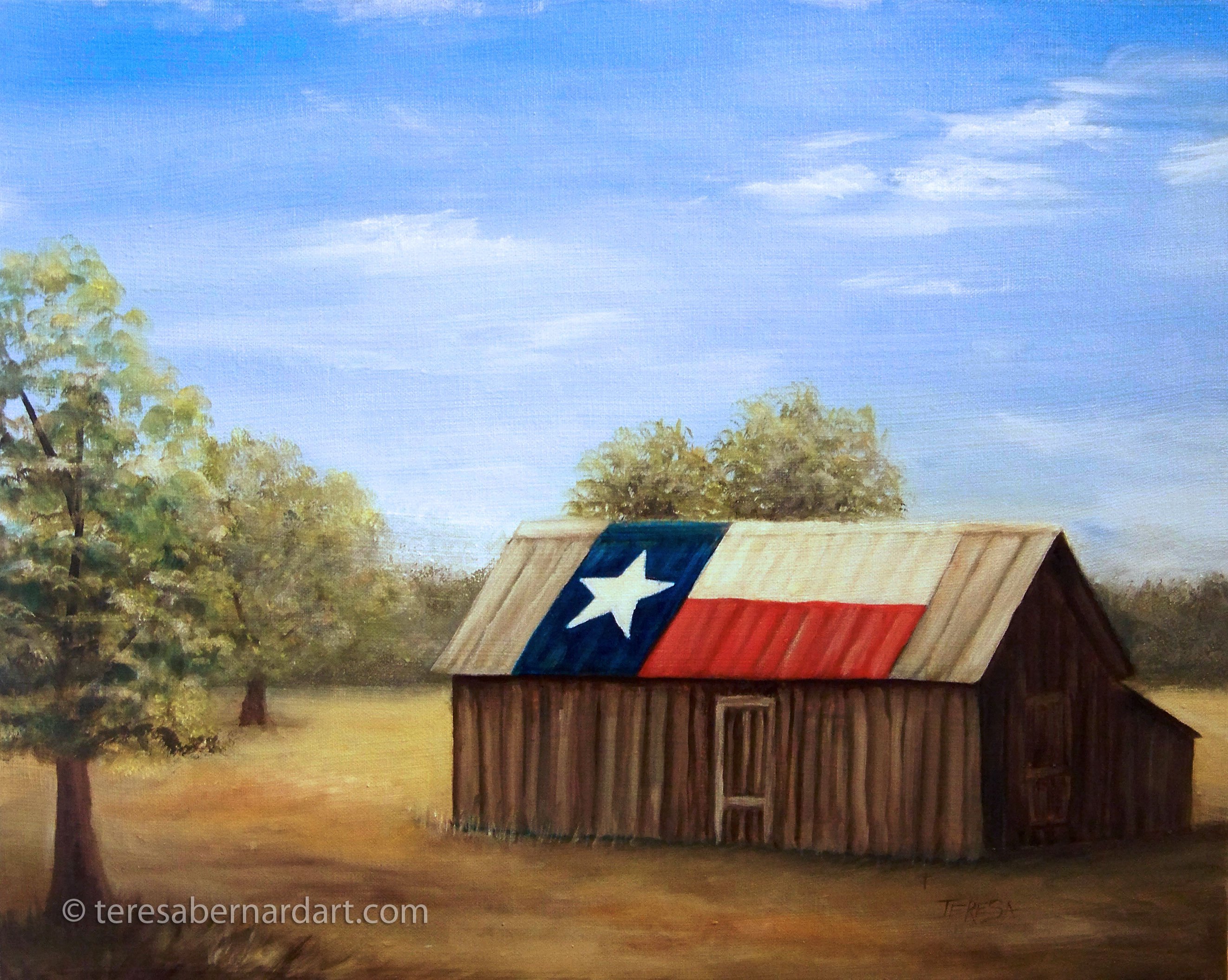 2644x2110 Texas Flag Barn Oil Painting Teresa Bernard Oil Paintings - Texas Flag Painting