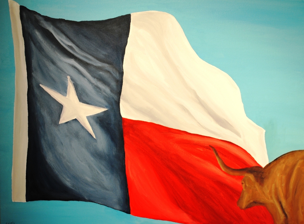 1024x756 Jim Lively Artwork Unattached Texas Flag And Longhorn Original - Texas Flag Painting