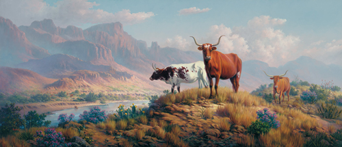 500x215 Longhorn Art Series University Housing And Dining - Texas Landscape Painting