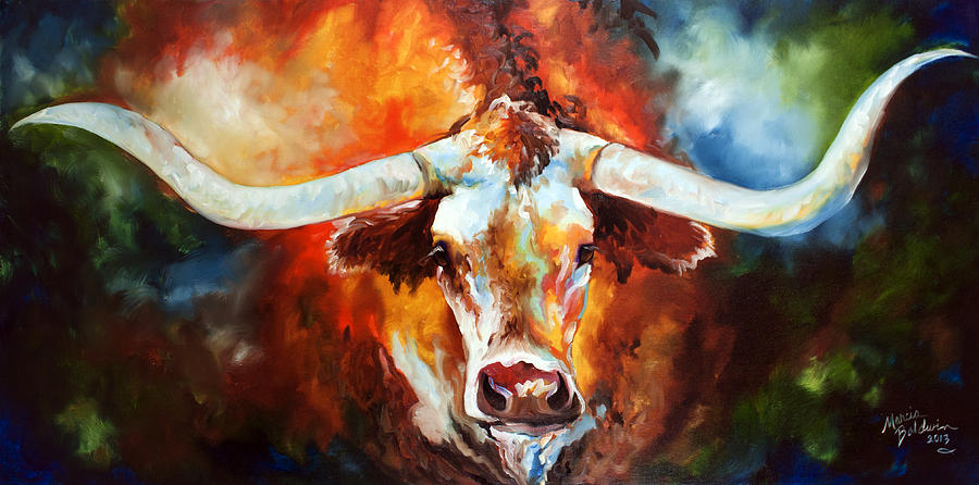 900x446 Ole Tex Longhorn Painting By Marcia Baldwin - Texas Longhorn Painting