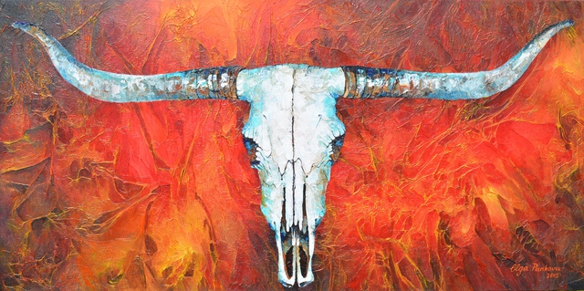 640x319 Olga Pankova Artwork Texas Longhorn Original Painting Acrylic - Texas Longhorn Painting