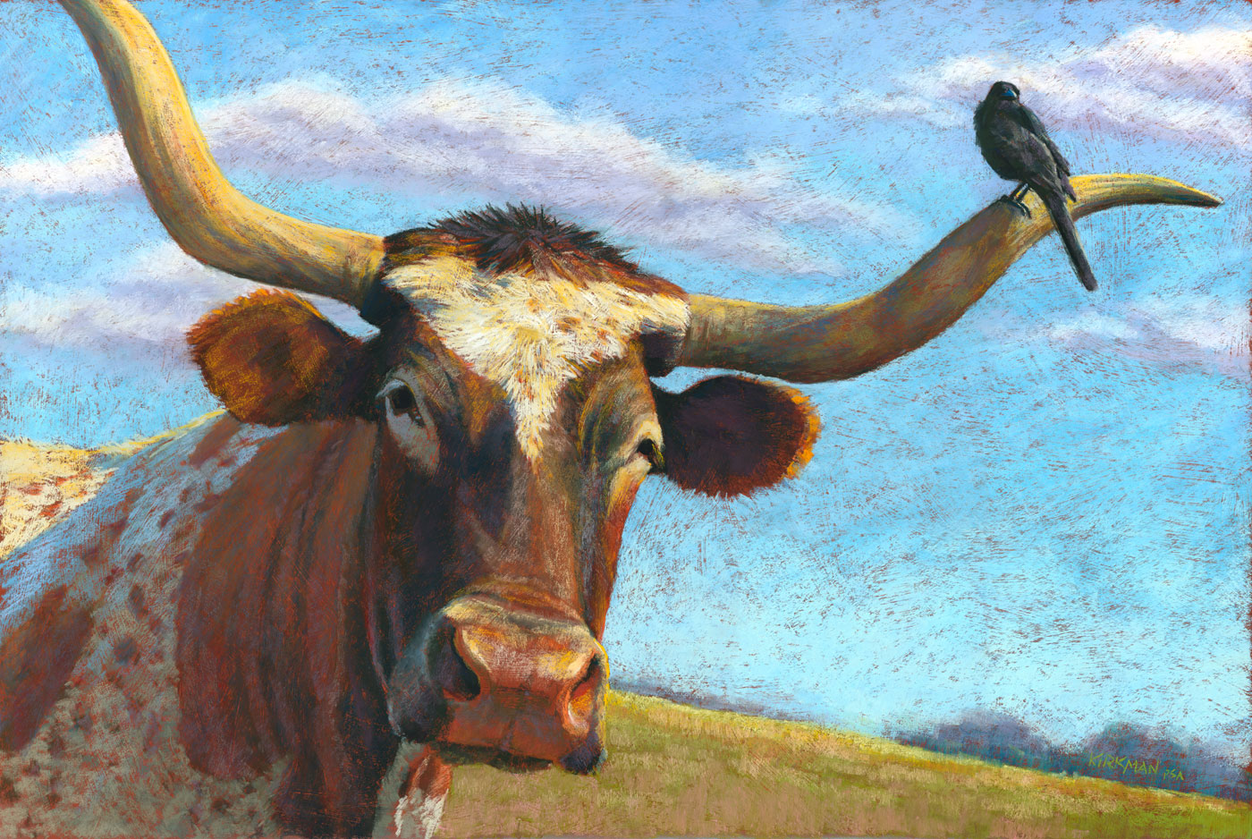 1400x938 Rita Kirkman's Daily Paintings Longhorn And Friend - Texas Longhorn Painting