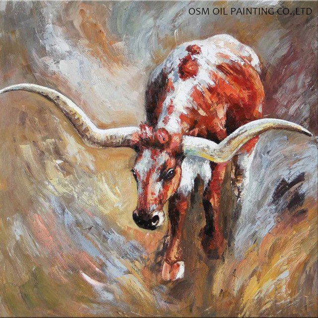 640x640 Superb Artist Hand Painted High Quality Modern Bull Oil Painting - Texas Oil Painting