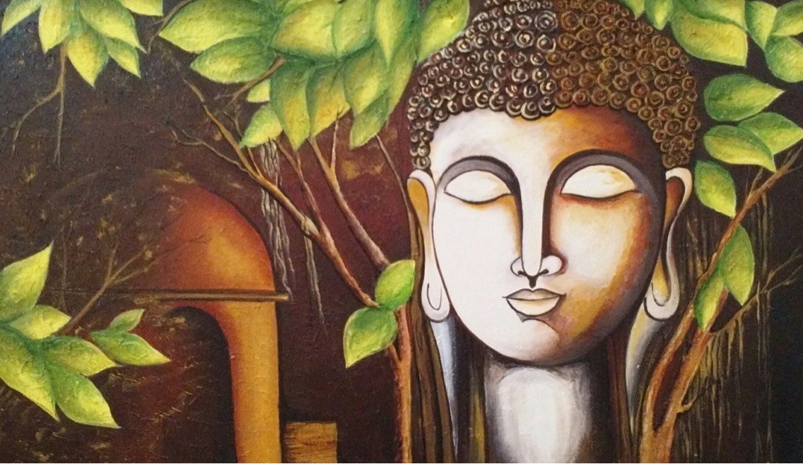 1136x657 Buy Textured Buddha Acrylic Canvas Painting Handmade Painting By - Texture Painting On Canvas