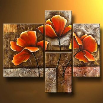 350x350 Golden Poppies On Golden Texture Modern Canvas Art Wall Decor - Texture Painting On Canvas