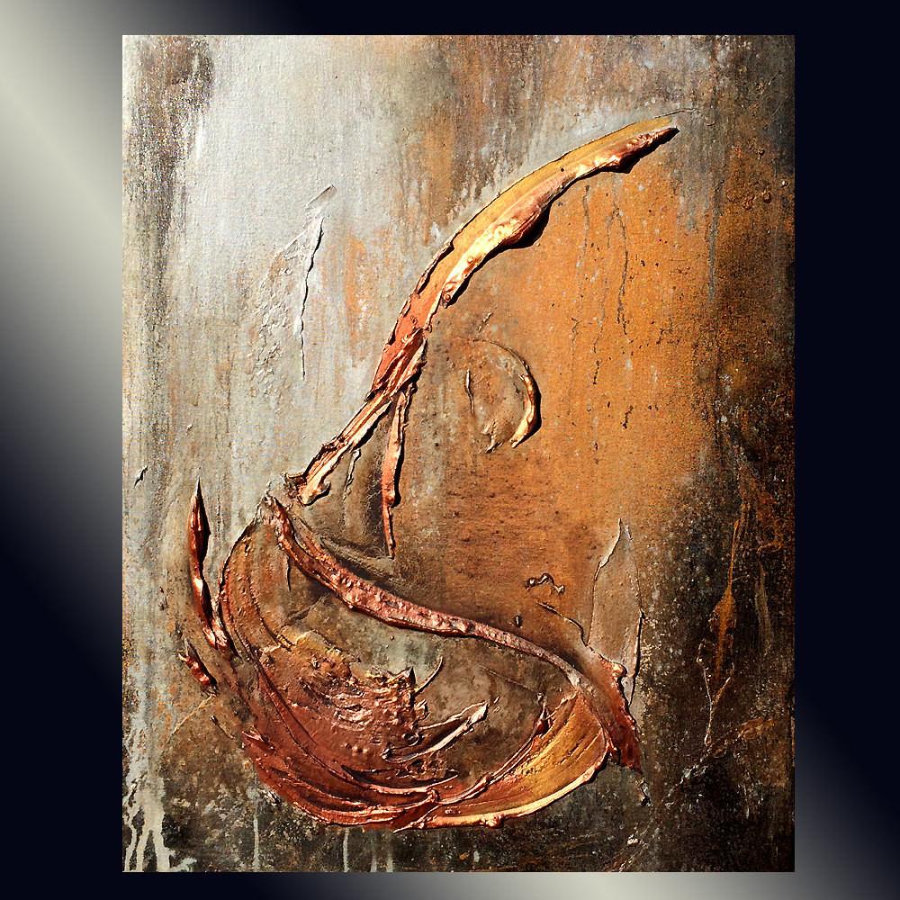 1000x1000 Original Contemporary Rich Textured Modern Metallic Silver, Copper - Textured Abstract Painting