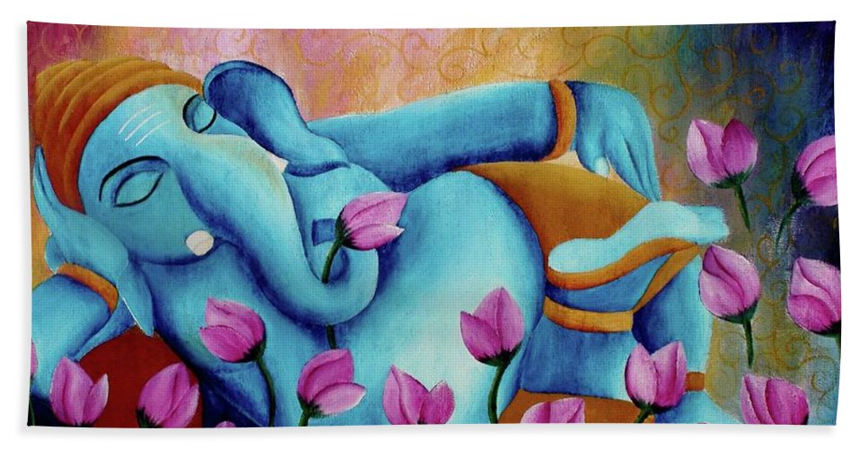967x500 Original Colorful Bold Vibrant And Textured Sleeping Ganesha - Textured Acrylic Painting