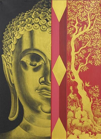 400x551 Original Asian Style Acrylic On Canvas Buddha Painting, - Thai Buddha Painting