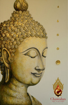 228x350 Thai Buddha Hand Painted Oil Painting On Canvas With Gold Leaf - Thai Buddha Painting
