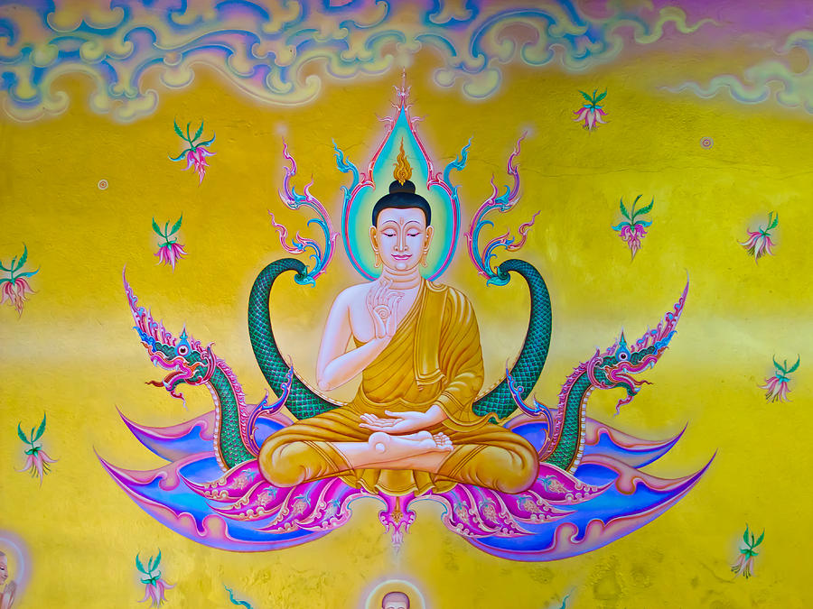 900x675 The Thai Art Of Religion On Wall Of Temple. Painting By Shattha - Thai Buddha Painting