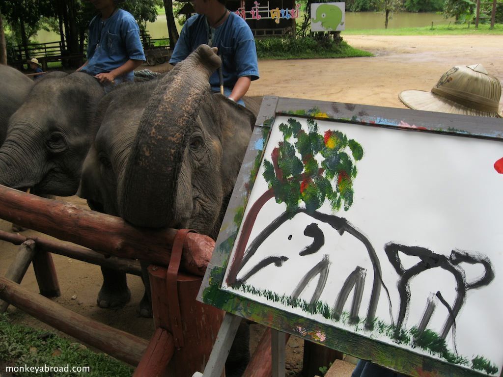 1024x768 Elephants Painting - Thai Elephant Painting