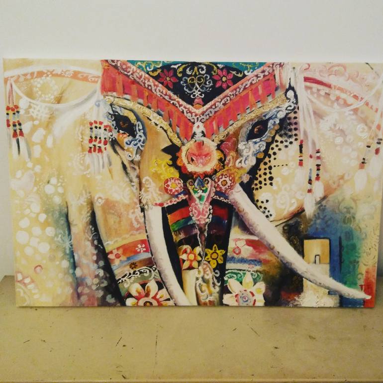 770x770 Saatchi Art Thai Elephant Painting By Tijana Djurovic - Thai Elephant Painting