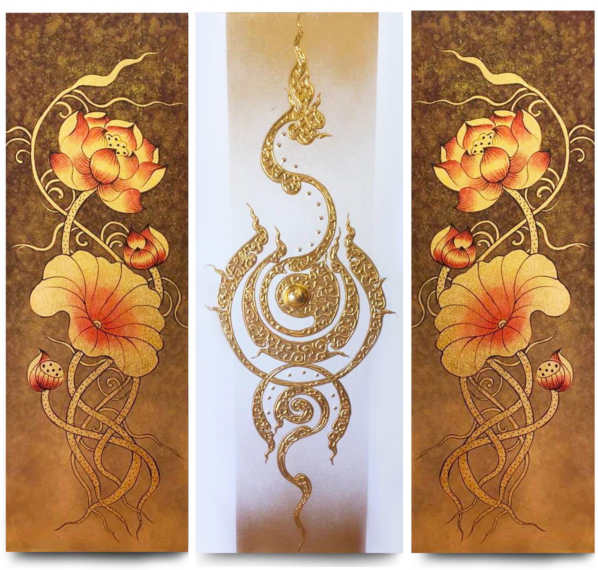 2048x1951 Lotus Flower Abstract Art Traditional Thai Painting Royal Thai Art - Thai Painting