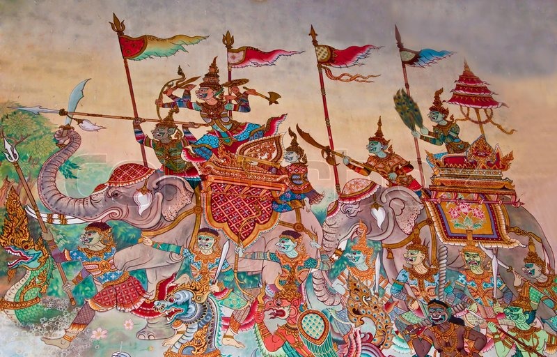 800x512 The Wall Painting Of Thai Art In The Thai Temple Stock Photo - Thai Painting