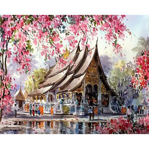 300x300 Paint By Number Kit Peach Blossom Thailand Temple Spring Diy - Thailand Painting