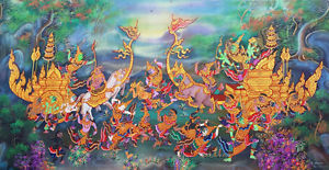 300x155 Thai Thailand Painting Ramayana,folk Art Original Watercolor Ebay - Thailand Painting