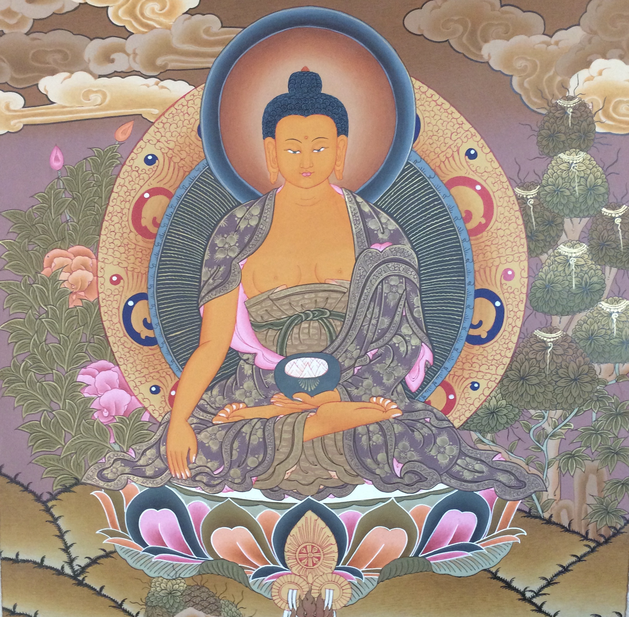 2156x2113 Earthtouching Gold Leaf Tibet Buddha Silk Frame Thangka Painting - Thangka Painting