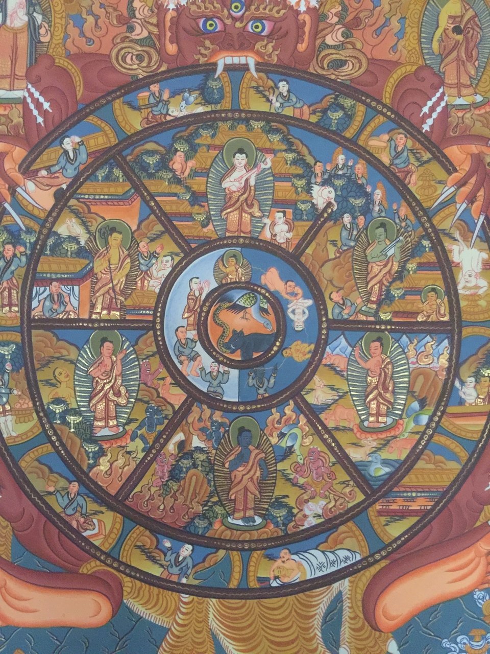 960x1280 Hand Painted Wheel Of Life Thangka Painting With Silk Brocade - Thangka Painting