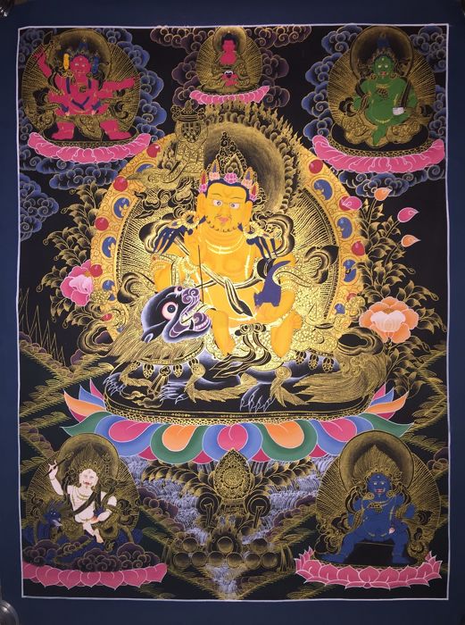521x700 Handpainted Masterpiece Thangka Painting, Representing Jambala - Thangka Painting