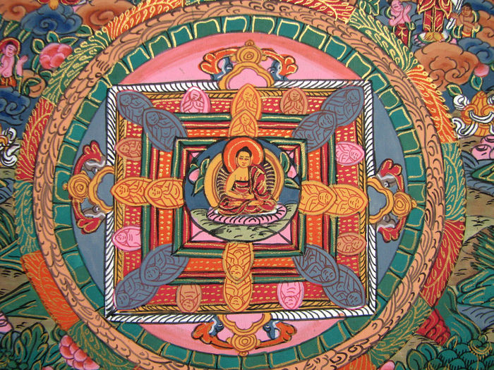 700x525 An Original Buddha Thangka Painting, Signed - Thangka Painting